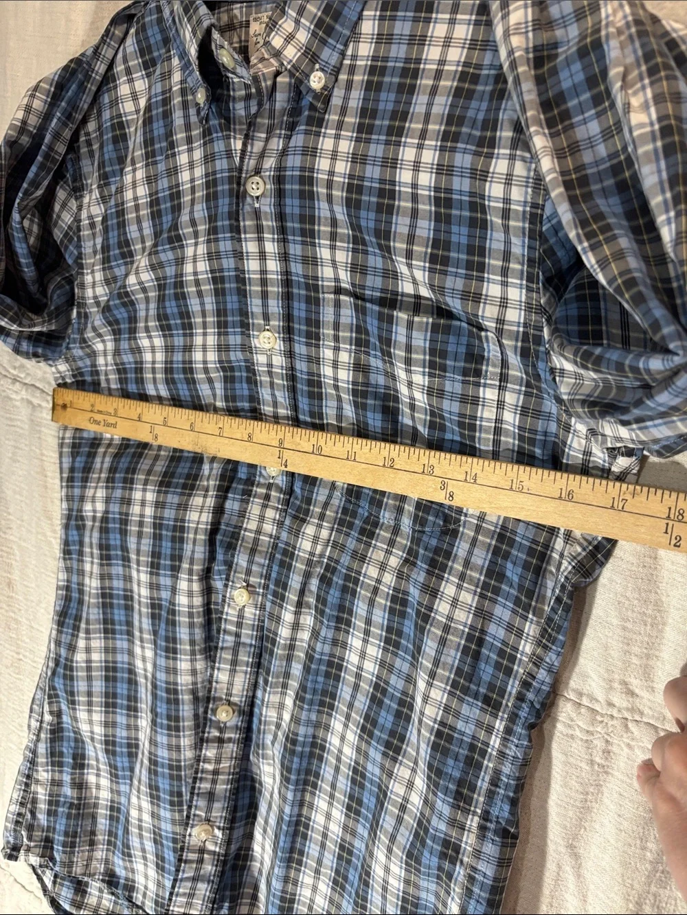 J. Crew Secret Wash Plaid Shirt Slim Fit XS 100% Organic Cotton Blue White EUC